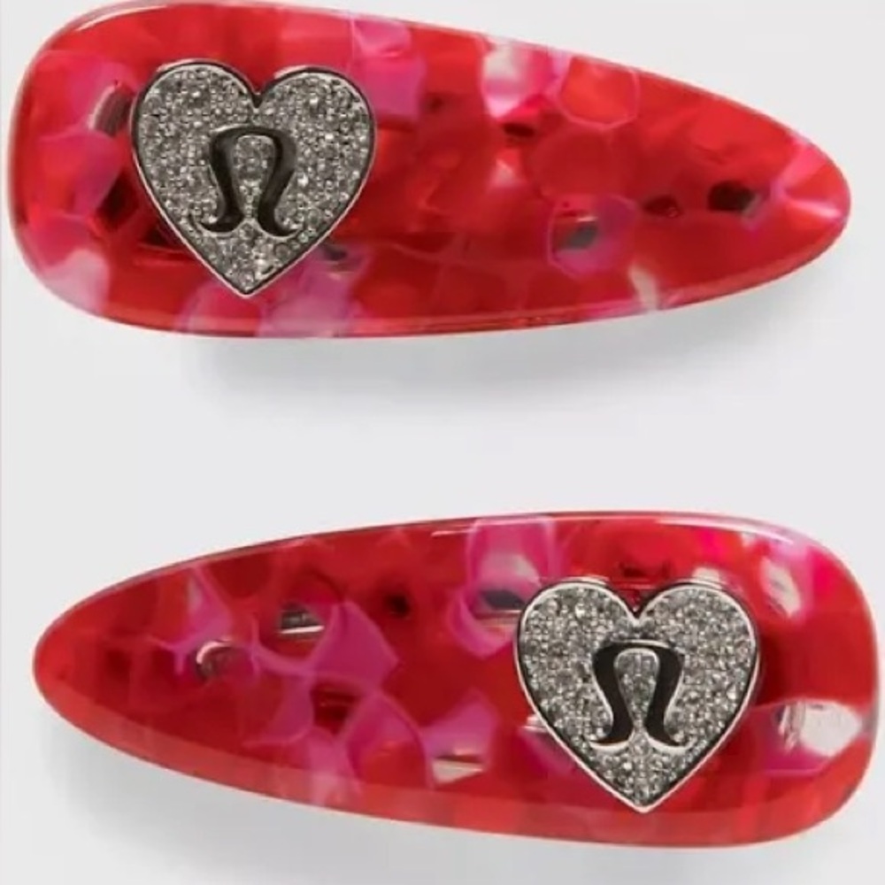 Lululemon Red Heart Jewelled Alligator Clips | 2 Pack